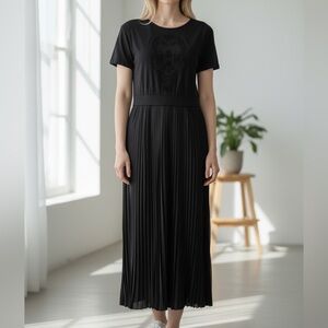Black Gothic Skull Pleated Maxi Dress Alt Dark Academia | Motel Rocks